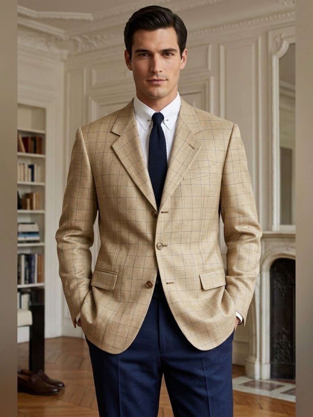 Karl Lagerfeld Paris silk wool blend houndstooth Preppy sport coat jacket 42L